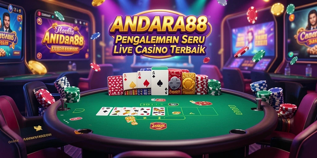 Screenshot gameplay Live Casino menunjukkan dealer profesional dan suasana kasino yang nyata.