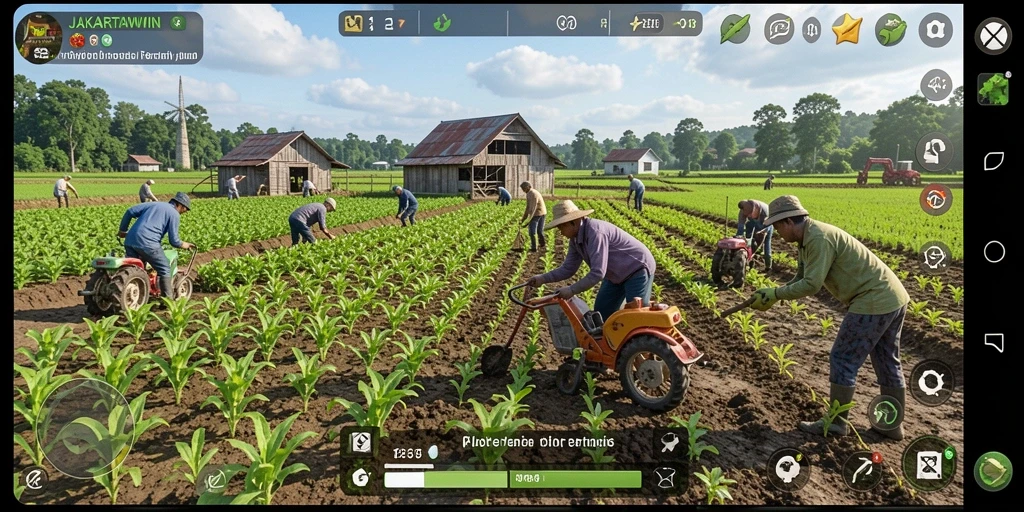 Gameplay seru dan interaktif dalam JAKARTAWIN dengan aktivitas pertanian.
