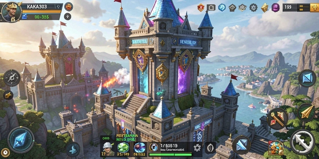 Screenshot KAKA303 menampilkan serangan menara dan strategi pertahanan.