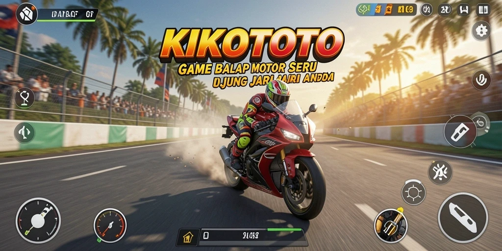 Tampilan gameplay KIKOTOTO dengan aksi balap motor yang mendebarkan.