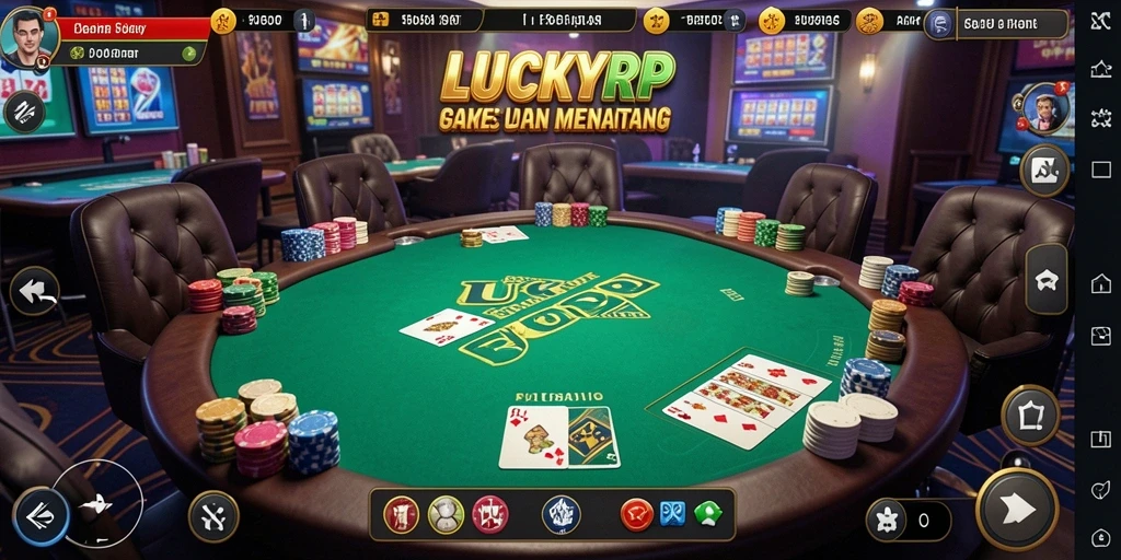 Tampilan gameplay seru LUCKYRP dengan pemain berkompetisi di meja Poker.