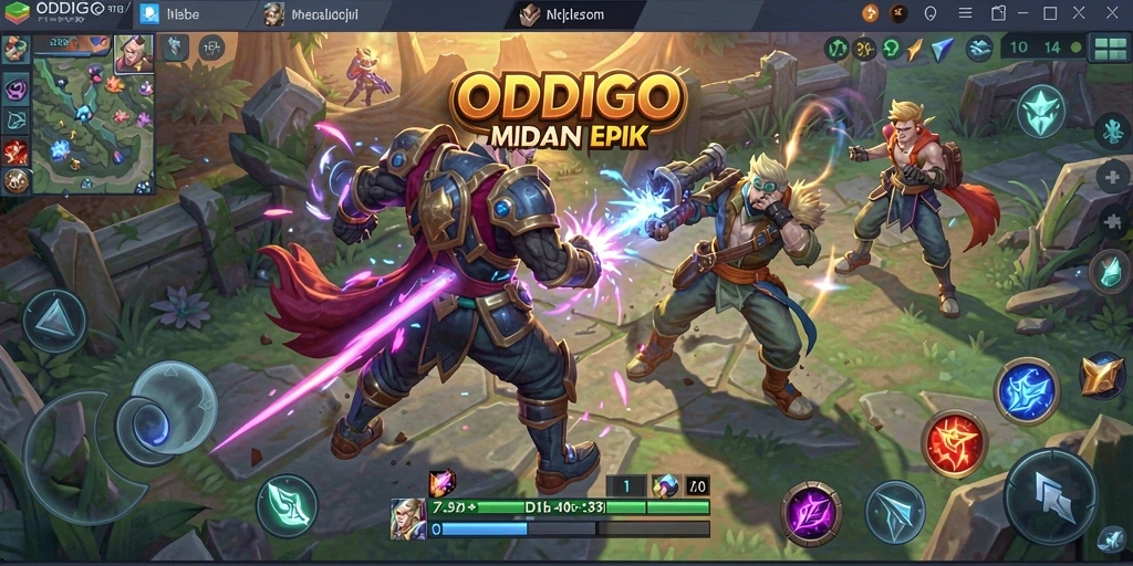 Gambaran aksi seru dalam permainan ODDIGO MOBA.