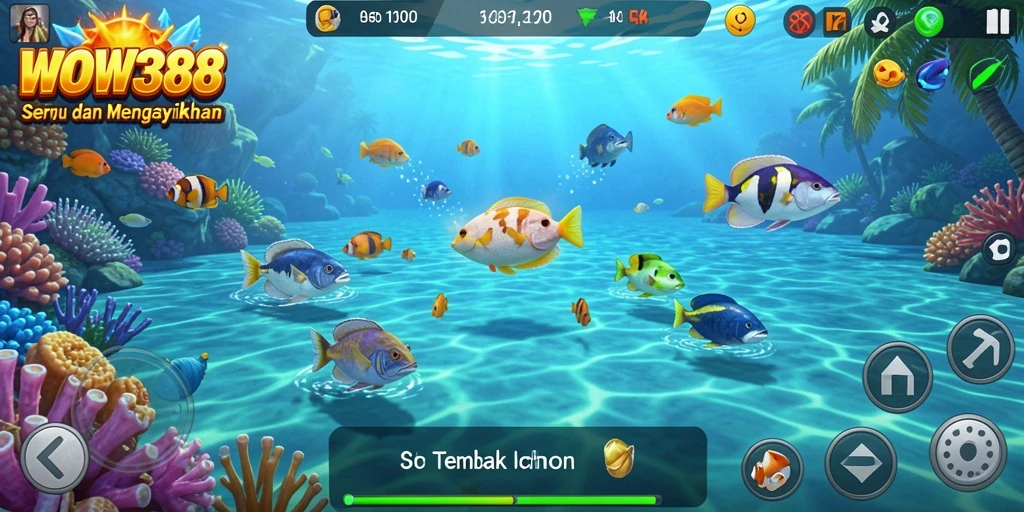 Tampilan gameplay seru di WOW388 saat menembak ikan.